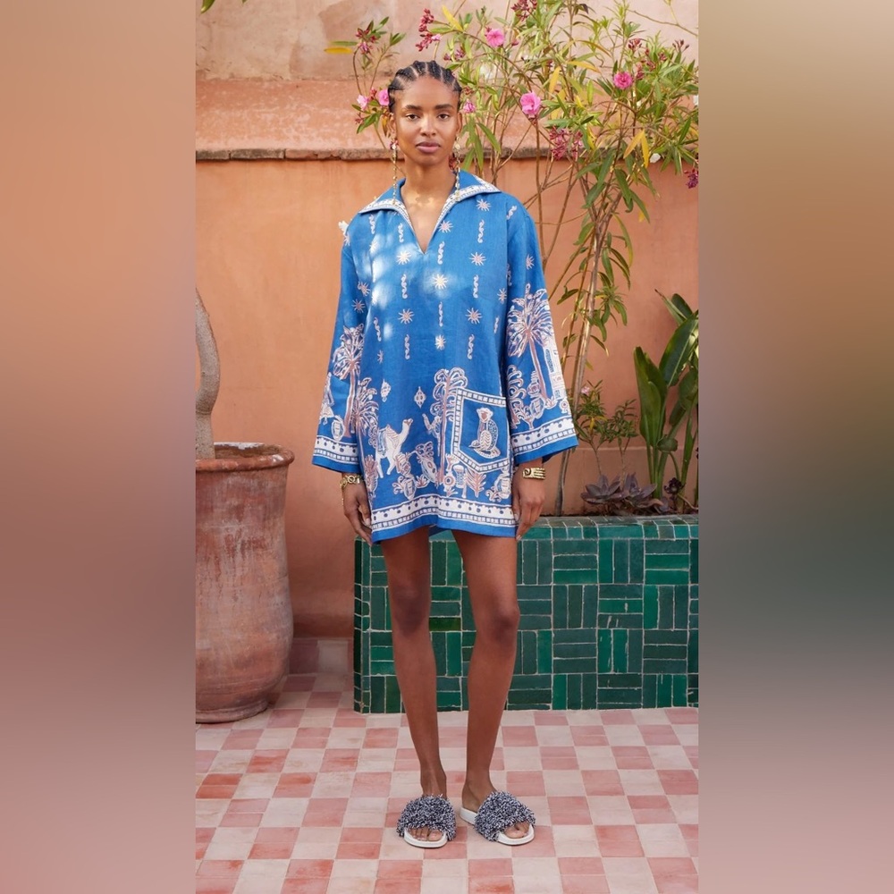 Alemais Printed Tunic Dress US 6 Blue